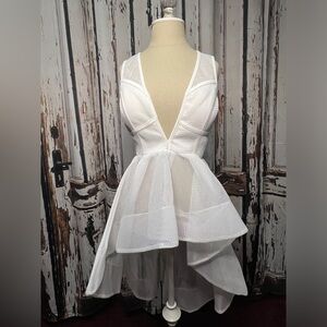 AKIRA White High Low Mesh Dress